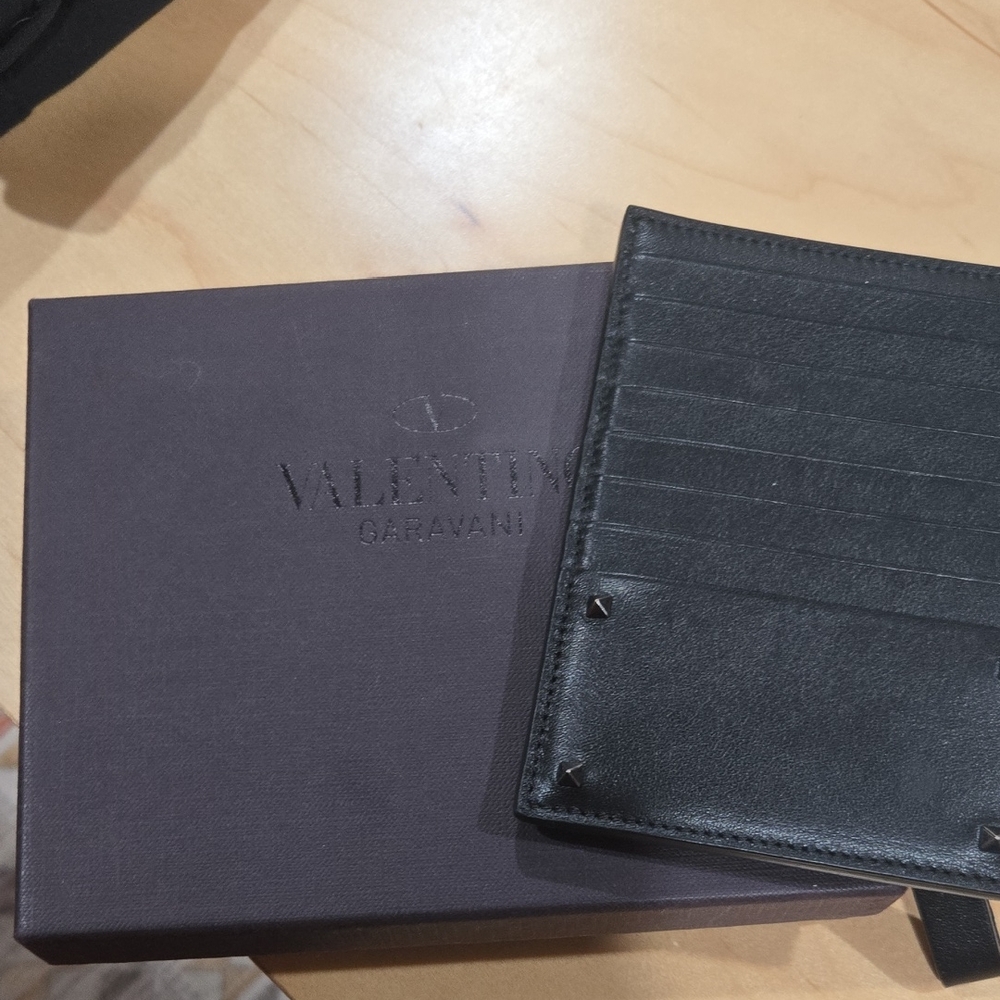 Valentino Garavani Black Card Holder with Stud Accents
